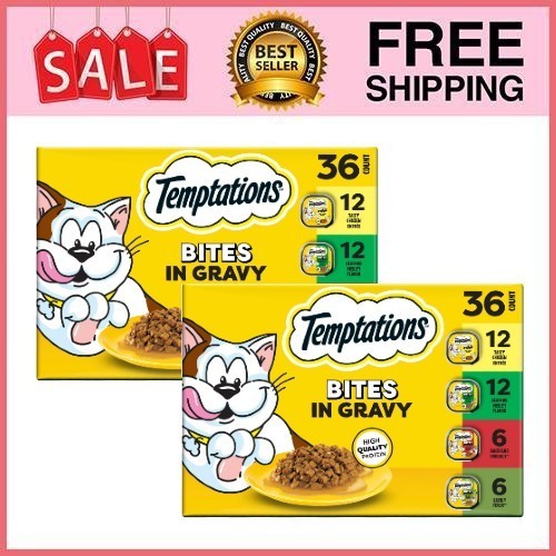 2 Box Bites in Gravy Variety Adult Wet Cat Food, 3.5 oz Trays, 36 pk/ Box