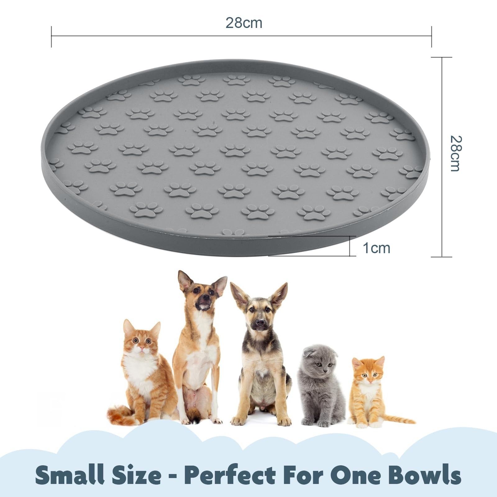 SUNLAND Silicone Pet Food Mat Dog Cat Feeding Bowl Mats Grey 11″ Round, Gray