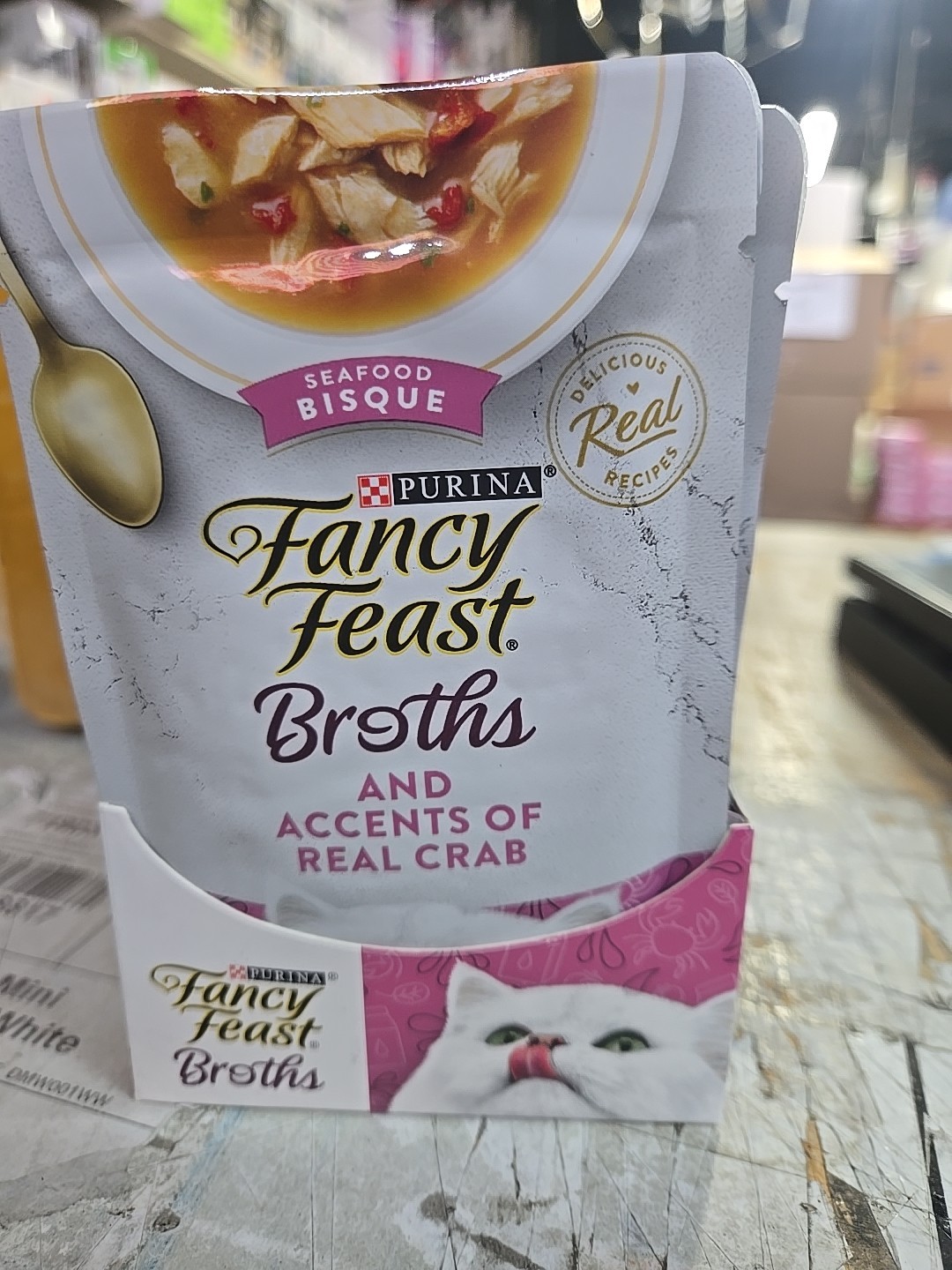 (16 PACK)Purina Fancy Feast Broths Seafood Bisque Crab 1.4oz BBD May2026Cat Food
