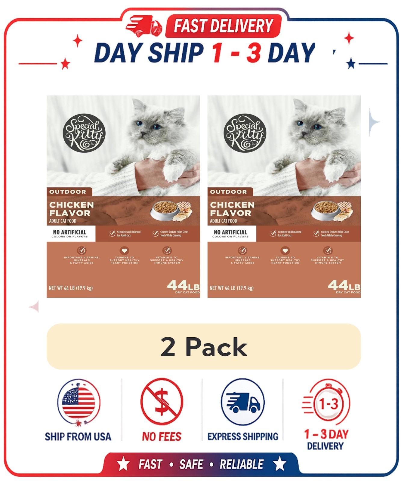 (2 pack) Special Kitty Outdoor Formula Dry Cat Food, 44 lb Bag