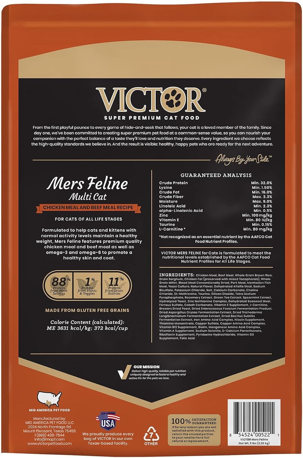 VICTOR Mers Feline High Protein Dry Cat Food 5 lb All Life Stages