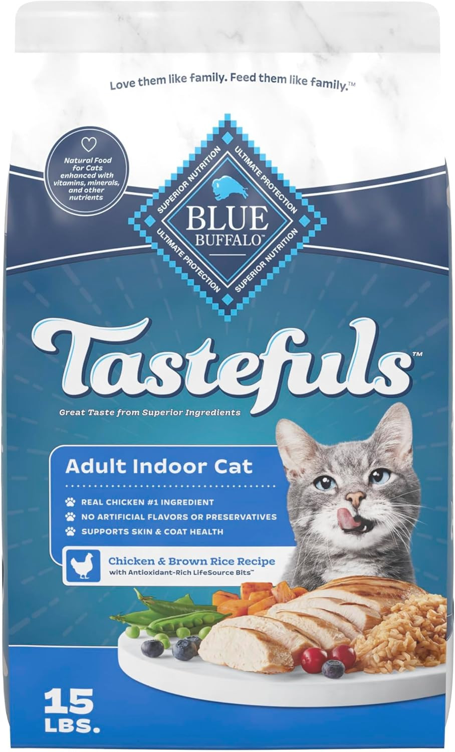 Blue Buffalo Tastefuls Chicken & Brown Rice Dry Cat Food, 15-Lb. Bag