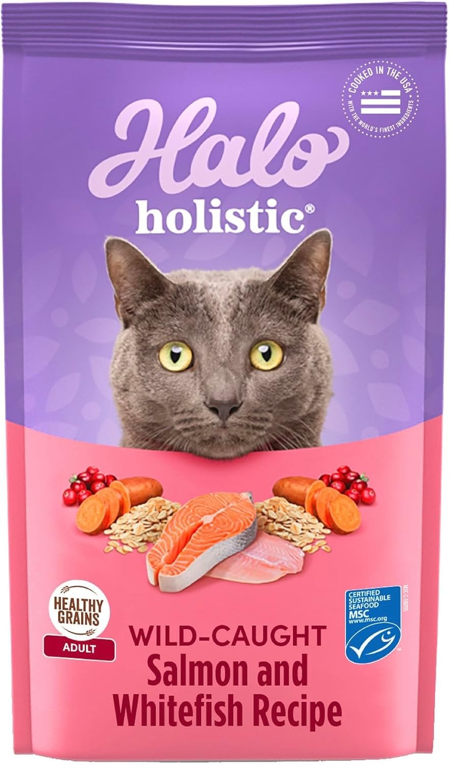 Holistic Cat Food Wild Caught Salmon & Whitefish Formula Healthy Grains Dry Cat