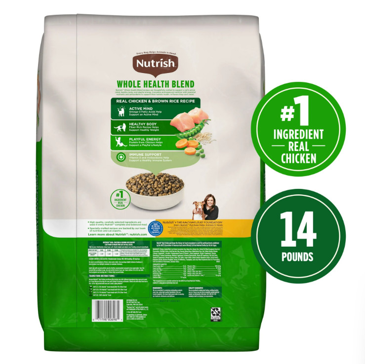 2 Bags Nutrish Real Chicken & Brown Rice Recipe Dry Cat Food, 14 lb. Bag