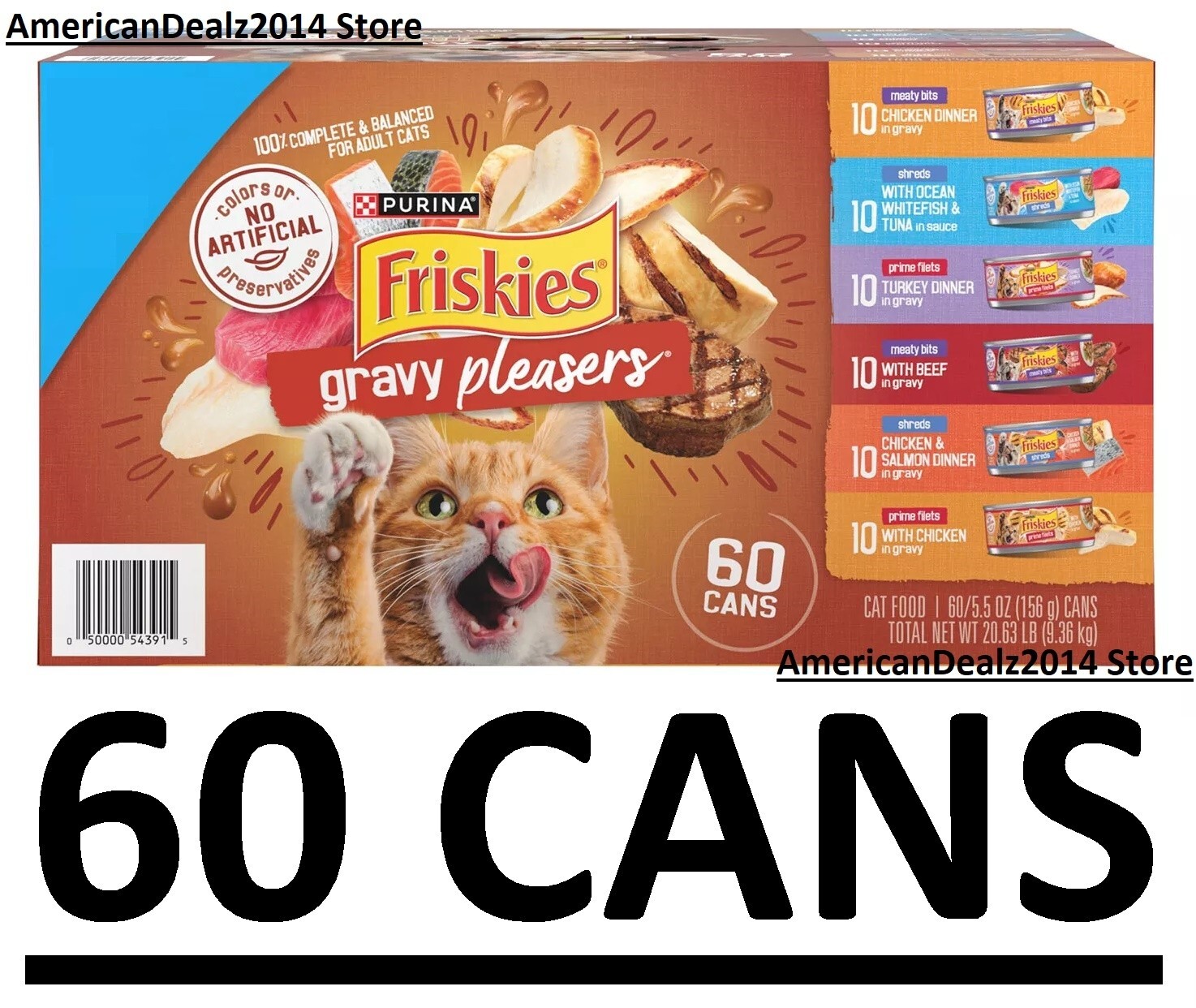60 CANS – Purina Friskies Wet Cat Food, Gravy Pleasers Variety Pack (5.5 oz)