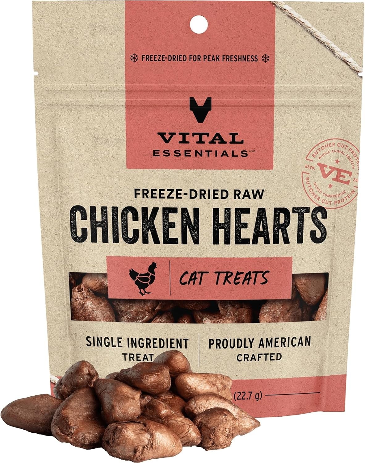 Vital Essentials Freeze-Dried Chicken Hearts Cat Treats 0.8 oz Single Ingredient