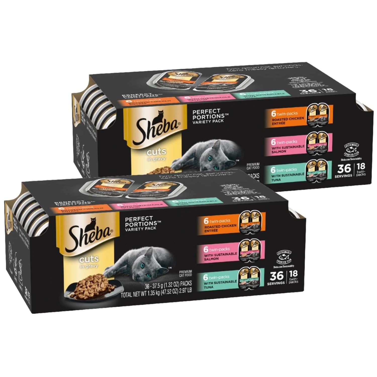Protein-Rich Wet Cat Food Cuts in Gravy Variety Pack