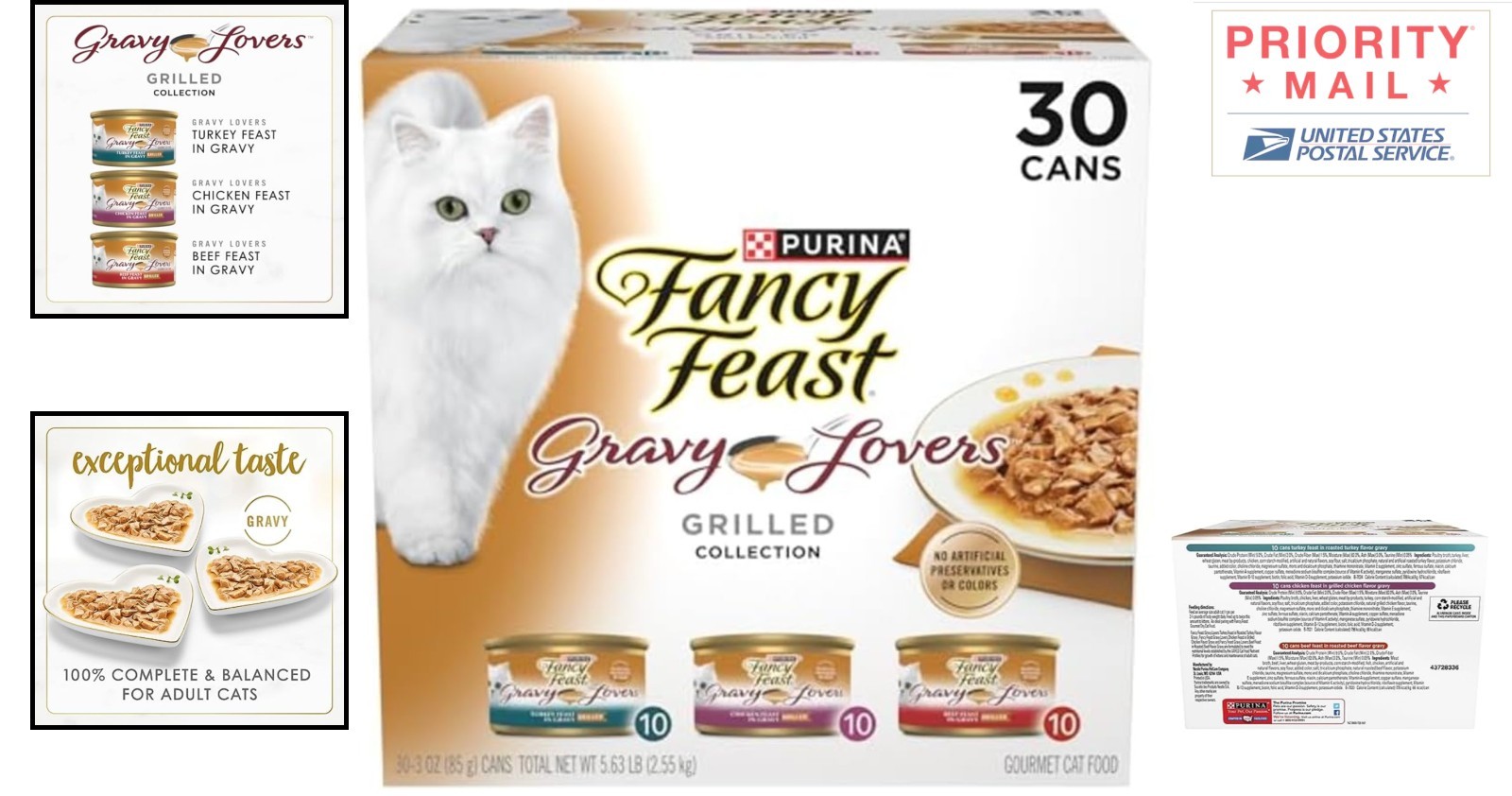 Gravy Lovers Cat Food Variety Pack Chicken Beef Gourmet Wet Cans 30 Cans 90 Oz