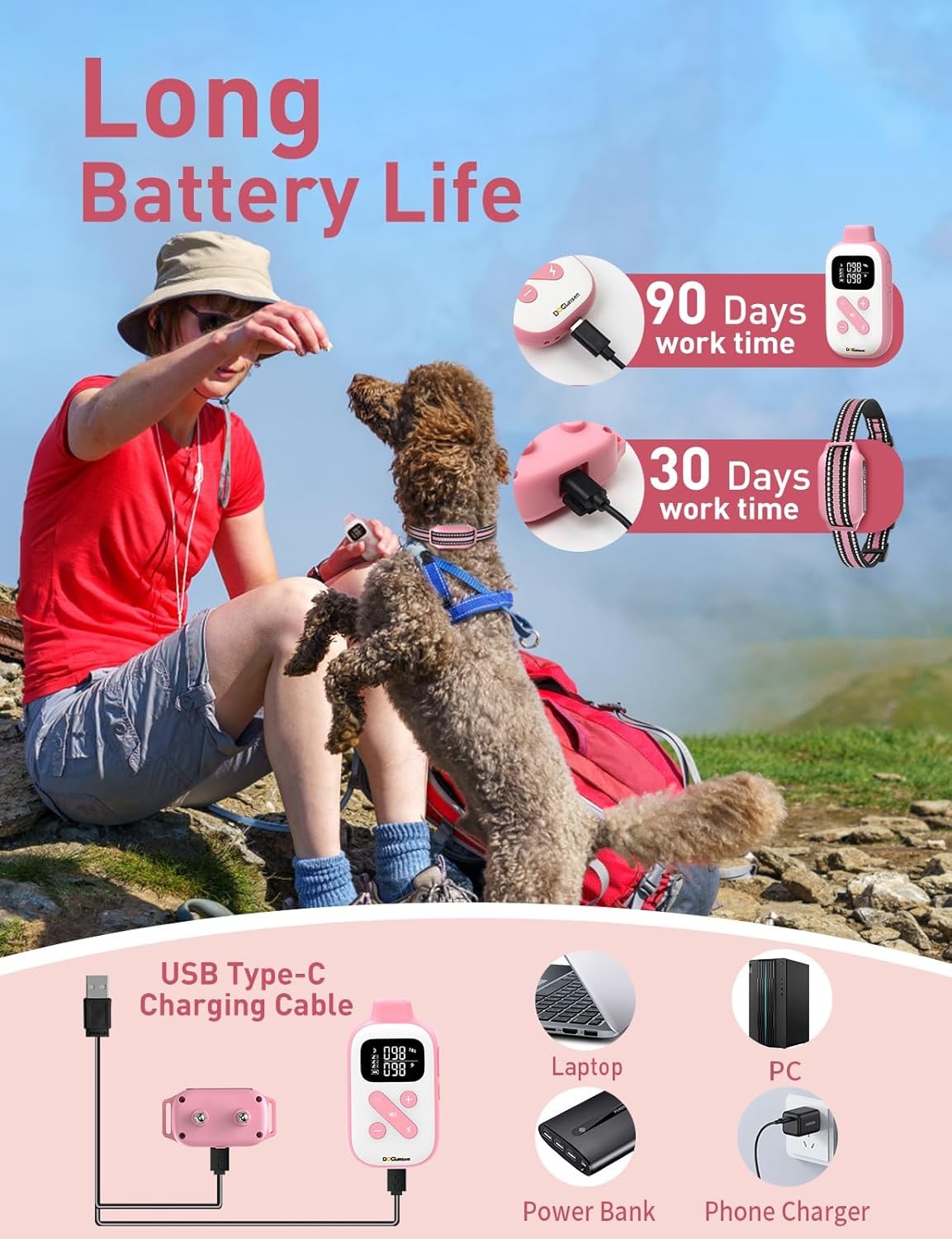 2-in-1 Bark and Shock Collar for Dogs, Smart Anti Barking Dog Training Collar wi