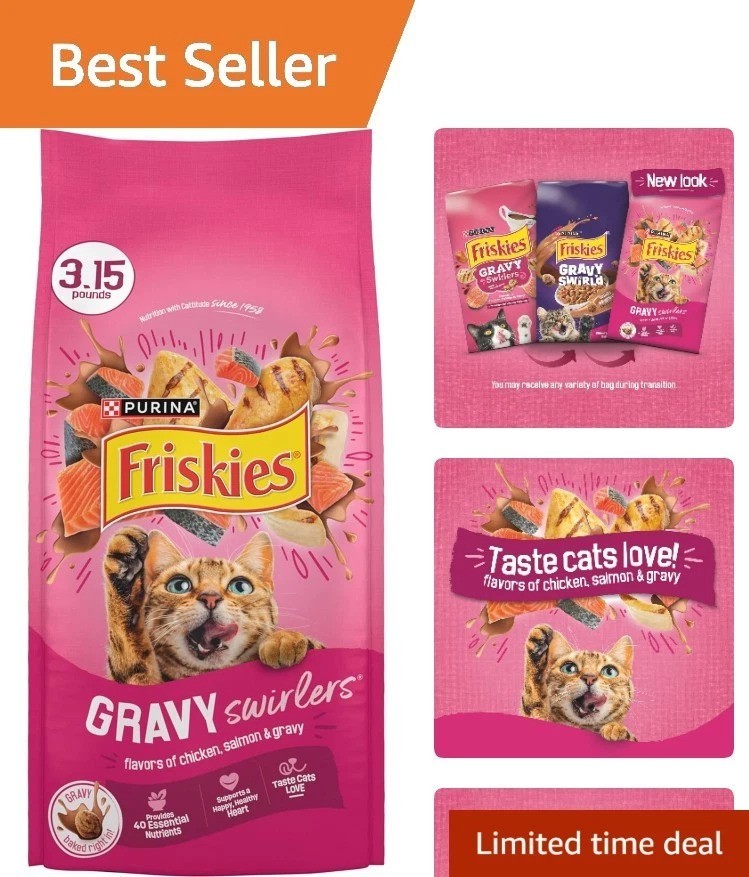 Taste Sensation: Purina Gravy Swirlers Dry Cat Food – Chicken & Salmon, 3.15 lb