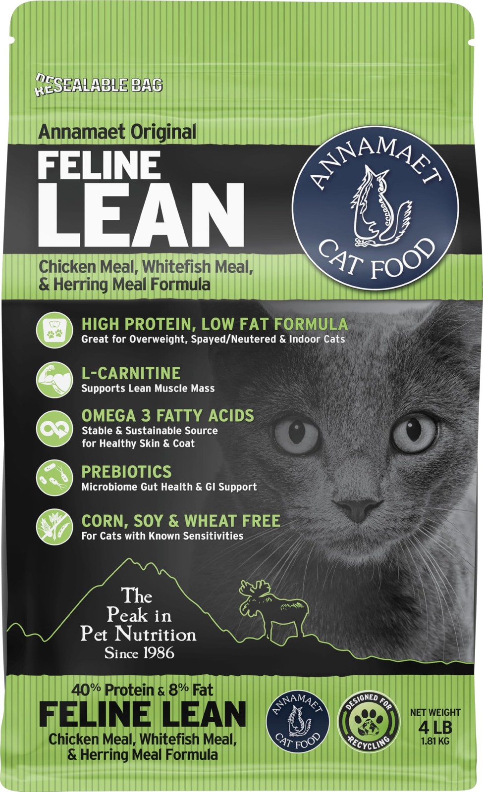 Original Feline Lean Dry Cat Food, (Chicken, Whitefish & Herring), 4-lb Bag