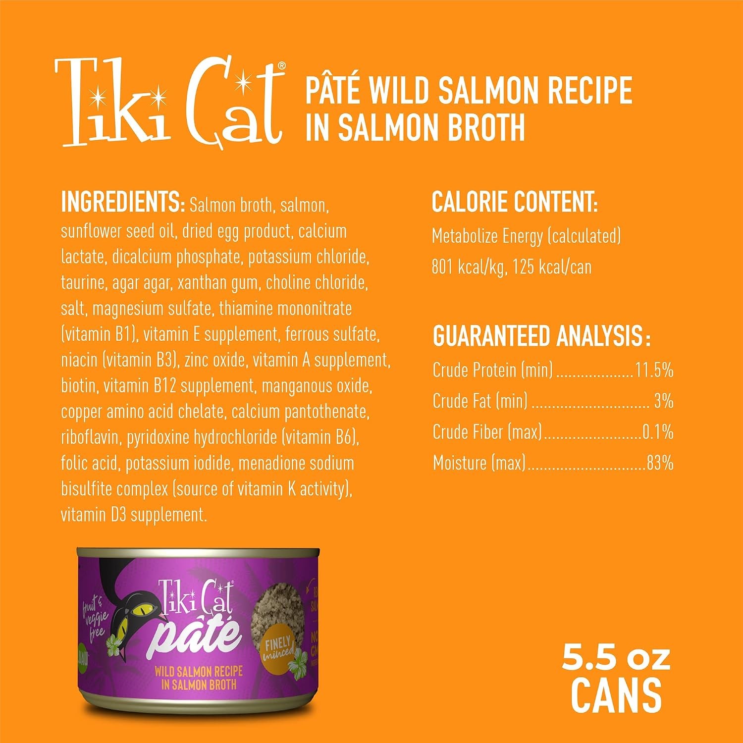 Tiki Cat Luau Pâté Wet cat Food, Salmon, 5.5 oz. Cans (8 Count)