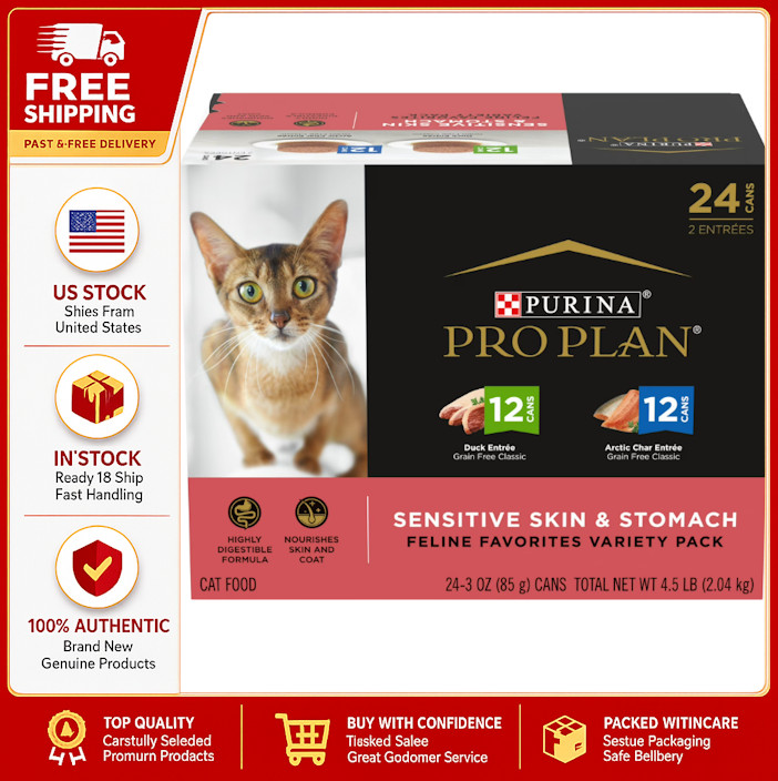 Purina Pro Plan Sensitive Skin and Stomach, Variety Pack, Wet Cat Food, 3 oz Can