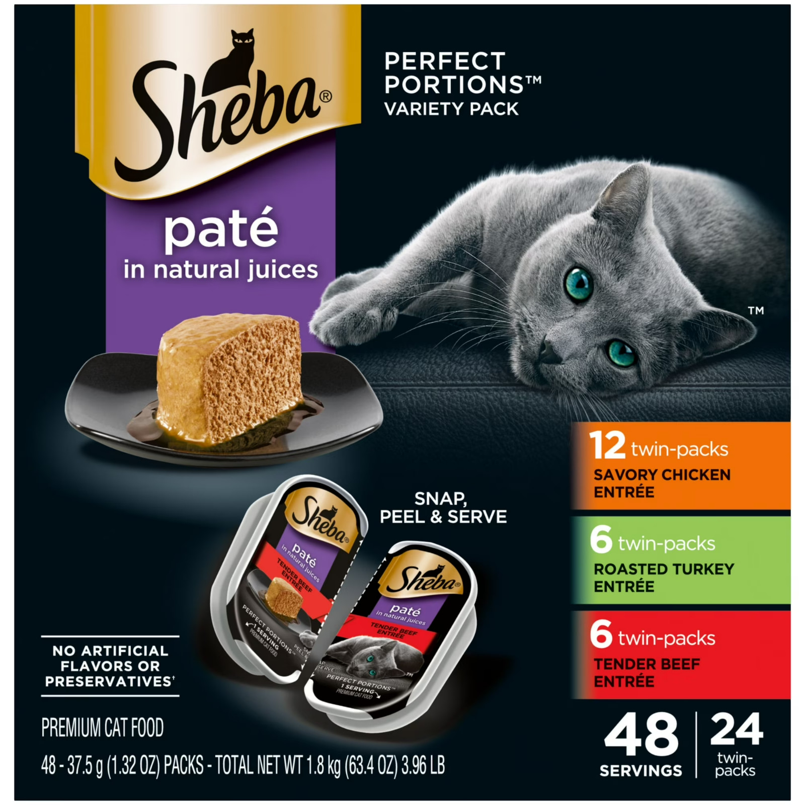 Sheba Perfect Portions Variety Pack Wet Cat Food Pate, 2.6 Oz Twin-Pack Trays