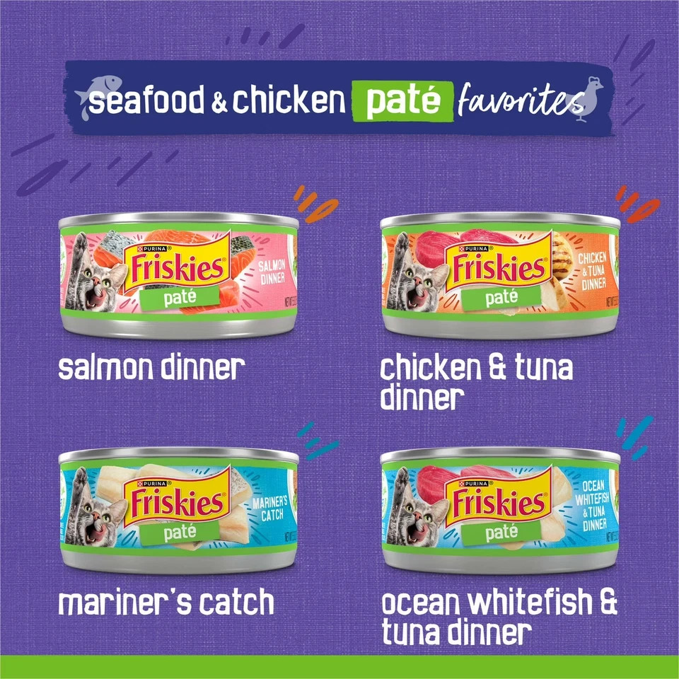 Purina Friskies Pate, Soft Seafood and Chicken, Wet Cat Food, 5.5 oz, 48 Pack