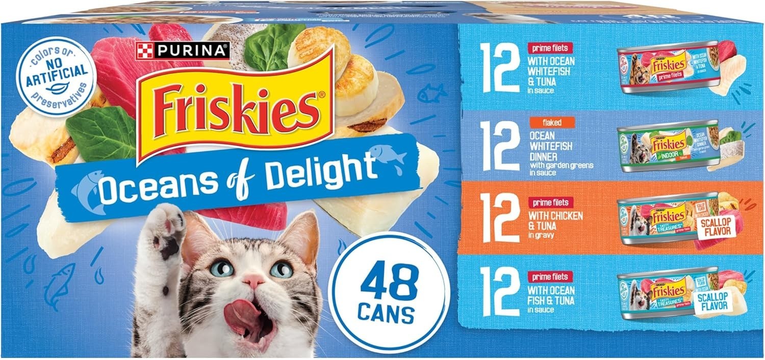 Purina Friskies Variety Pack, Oceans of Delight Flaked and Prime Filets – 48 ct