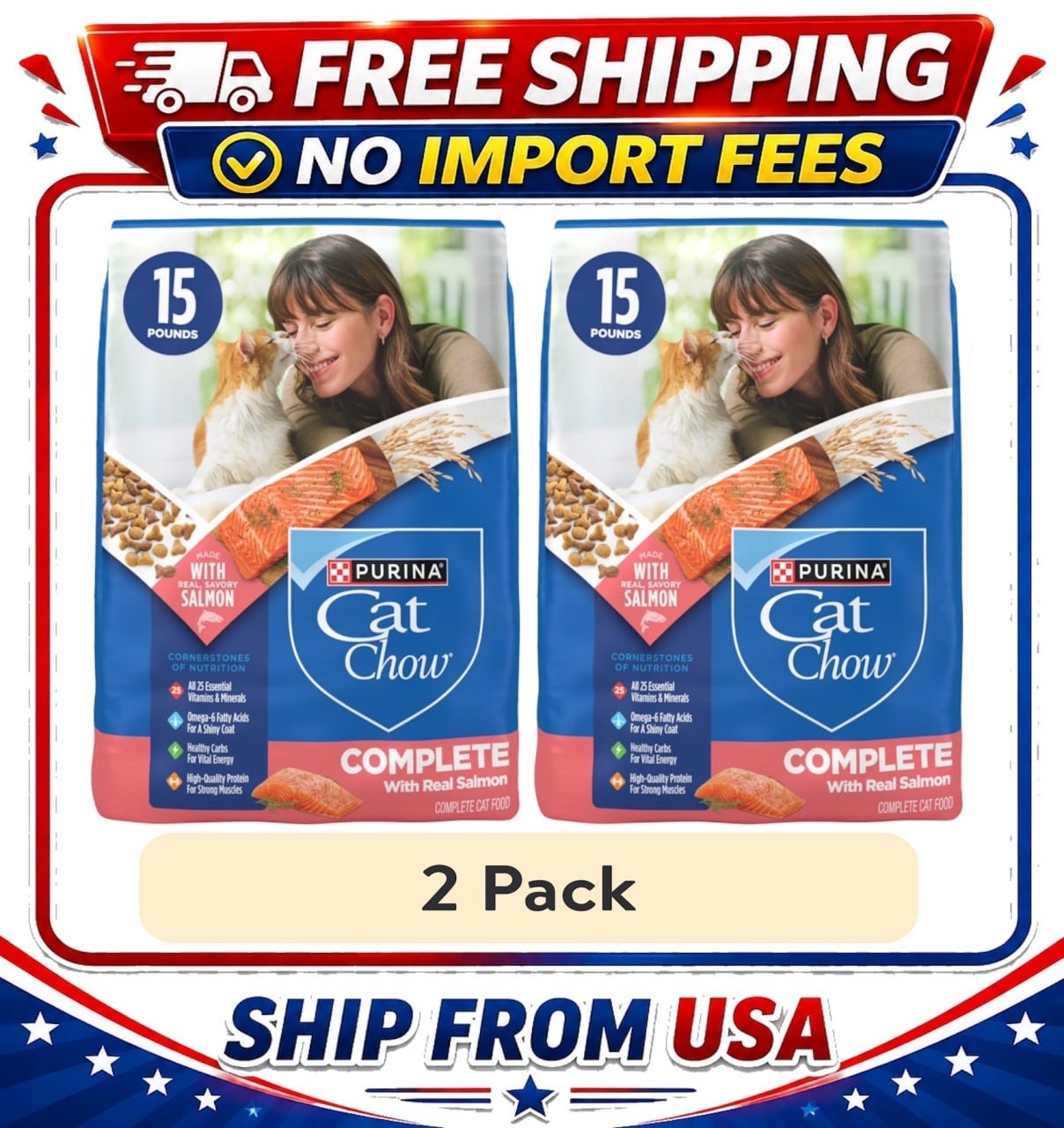 2 pack_Purina Cat Chow Complete High Protein Dry Cat Food with Real Salmon,15 lb