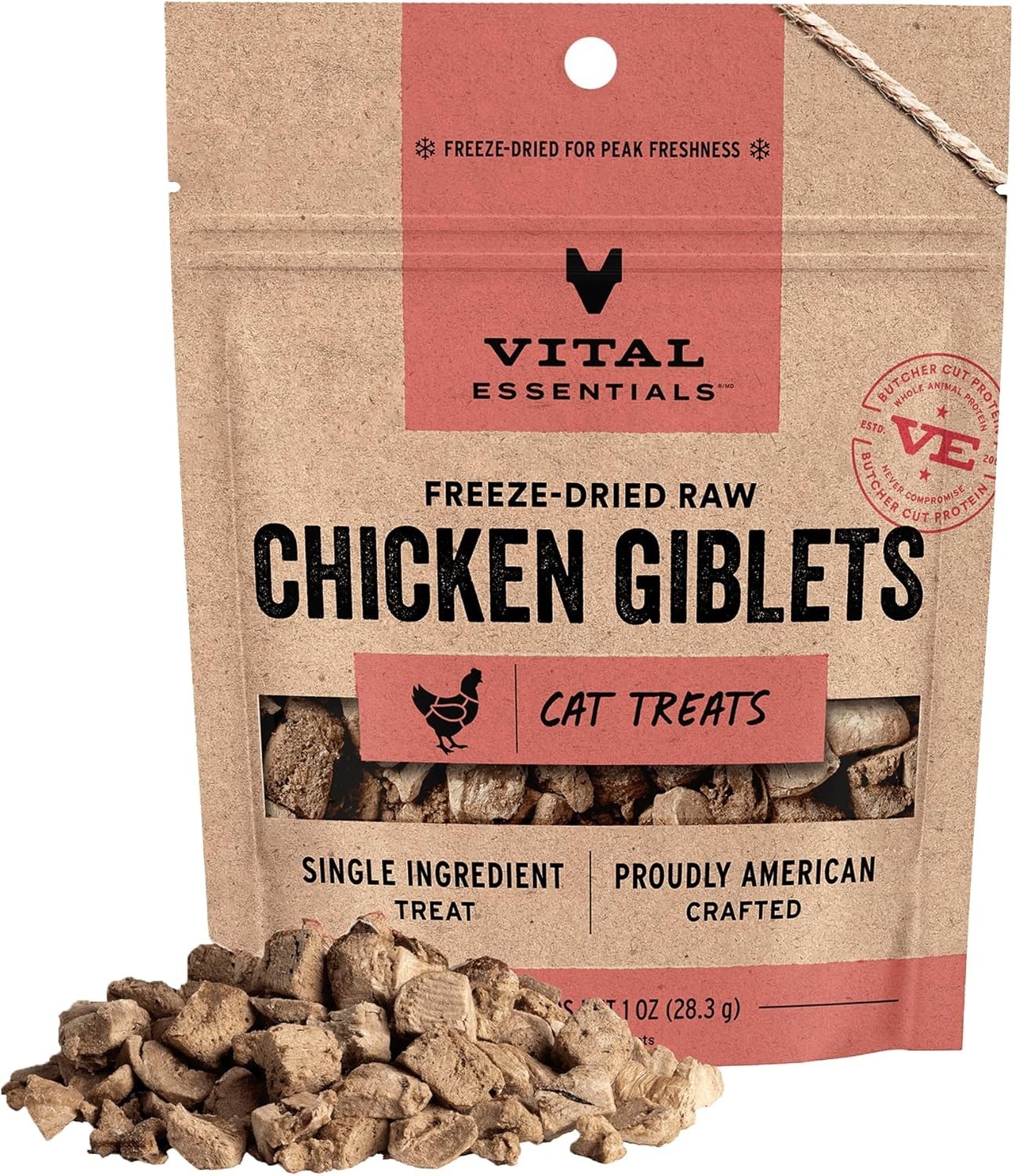 Chicken Hearts Cat Treats, 1 Oz | Freeze-Dried Raw | Single Ingredient | Grain F