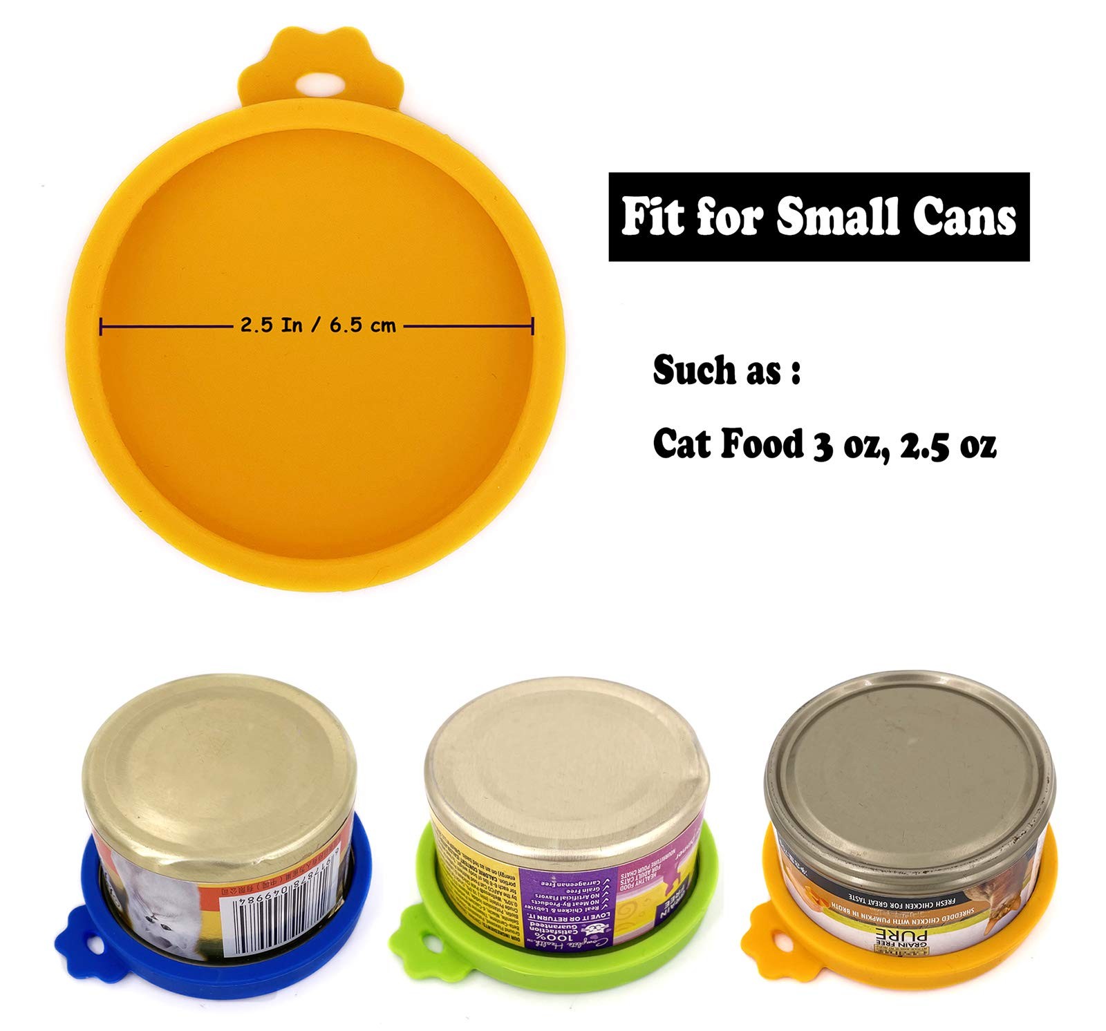 Comtim 3 Pack Cat Food Can Lids, Silicone Small Dark Blue / Green / Orange