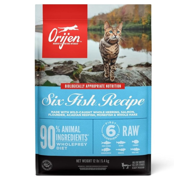ORIJEN Six Fish Dry Cat Food High Protein Grain Free All Life Stages 12 lb Bag
