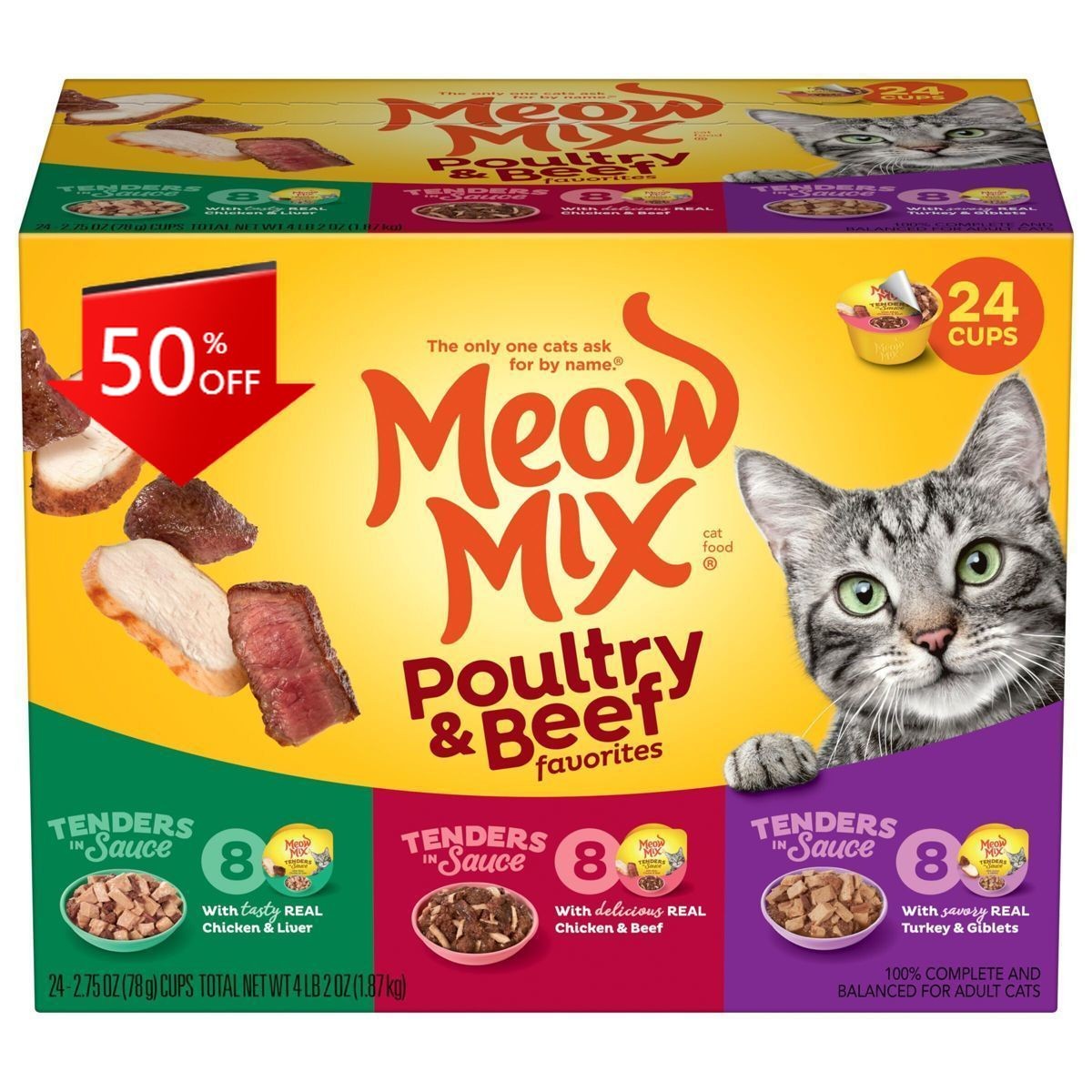 Meow Mix Tender Favorites with Liver, Turkey,Wet Cat Food – 2.75oz/24ct