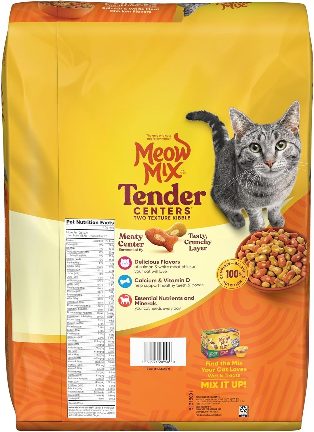 3 Pack Meow Mix Tender Centers Salmon & Chicken Dry Cat Food, 14.2-lb bag