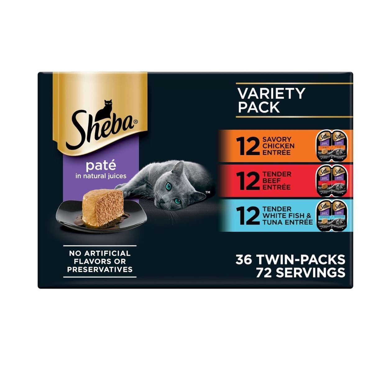 Sheba Perfect Portions Wet Cat Food Pate, Savory Chicken, Tender Beef, Tender Wh