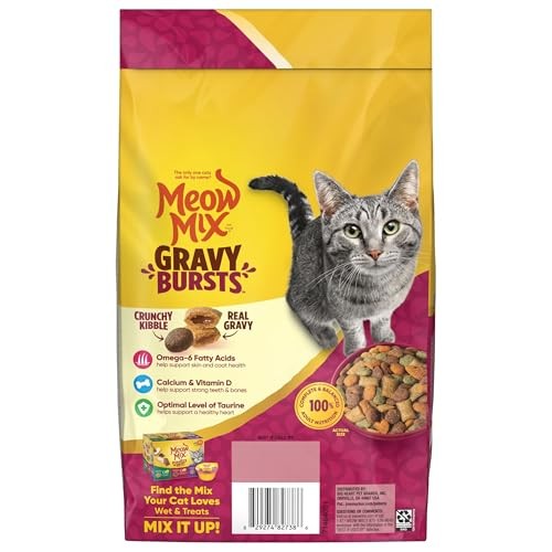 Meow Mix Gravy Bursts Dry Cat Food, Chicken, 3 LB Bag 3 Pound (Pack of 1)
