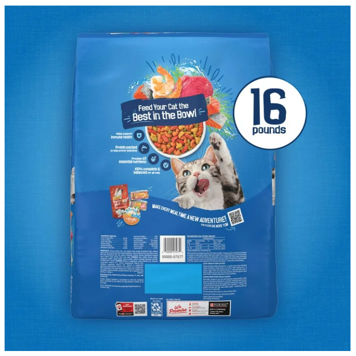 Purina Friskies Seafood Sensations Dry Cat Food – Salmon Tuna Shrimp 16 lb