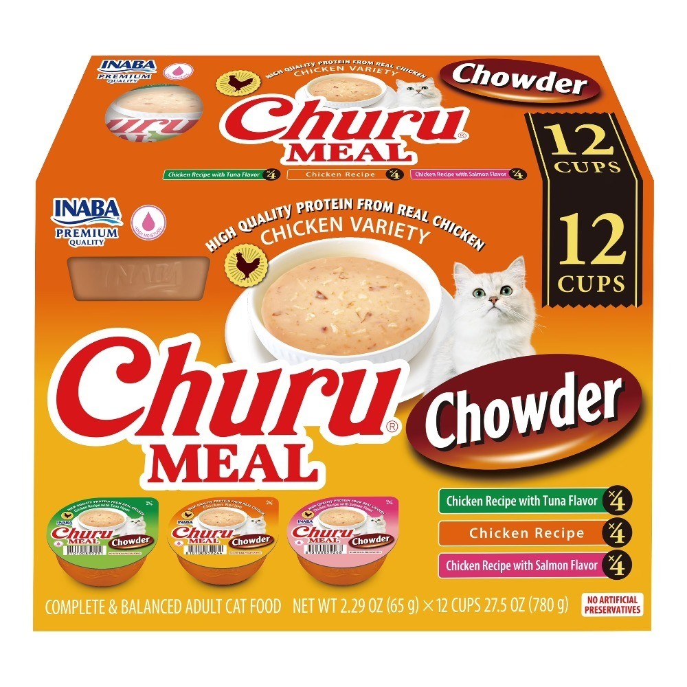 Churu Meal Chowder Adult Wet Cat Food, 2.29 oz Cup, 12-Count, Chicken Variety