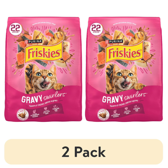 (2 pack) Purina Friskies Gravy Swirlers Dry Cat Food Flavors of Chicken, Salmon