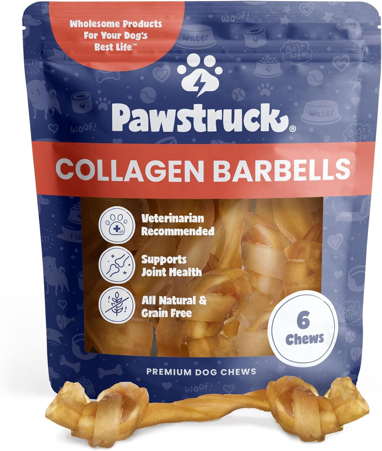 Pawstruck Natural Large Collagen Stick Barbells for Dogs – Vet-Approved Long Las
