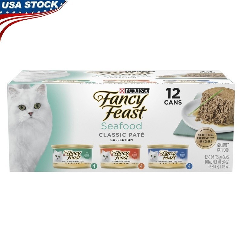 Grain Free Seafood Pate Variety Pack Wet Cat Food Gourmet Rich Protein 3 Flavors