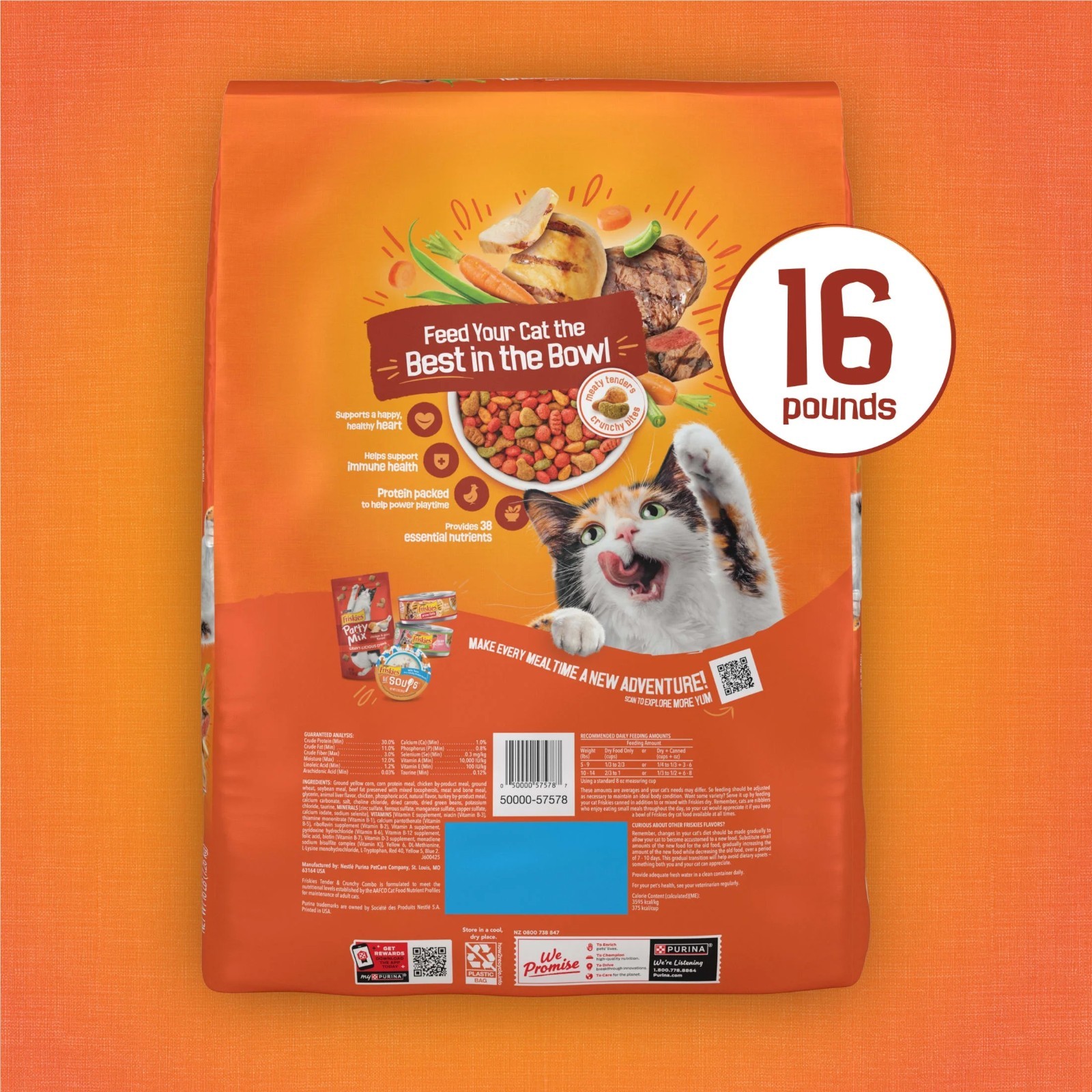 3 Pack, Purina Friskies Tender and Crunchy Dry Cat Food Flavors of Chicken 16 lb