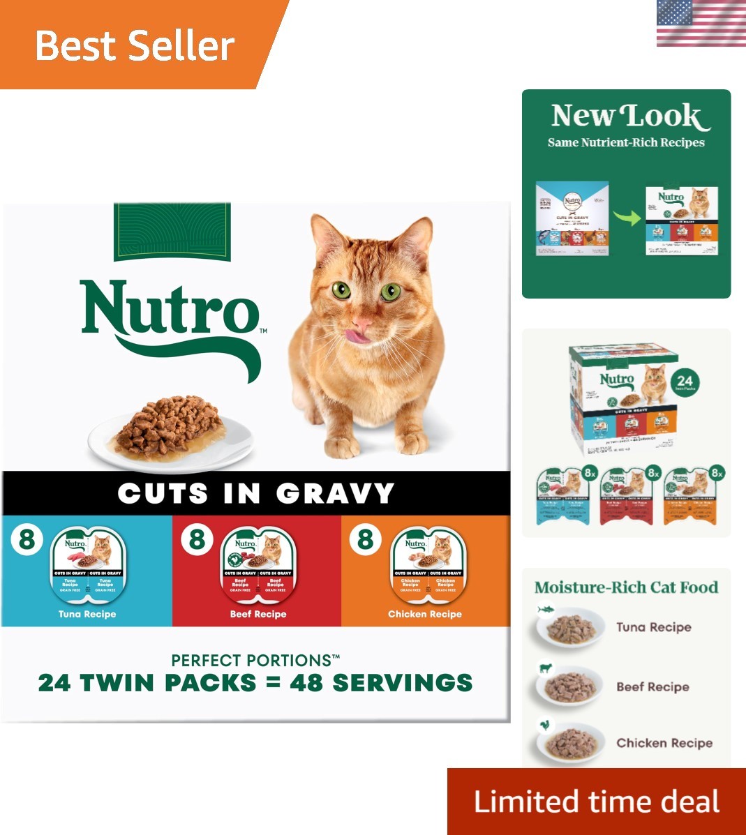 Nutro Perfect Portions Wet Cat Food – High Protein Cuts in Gravy, 24 Count Pack