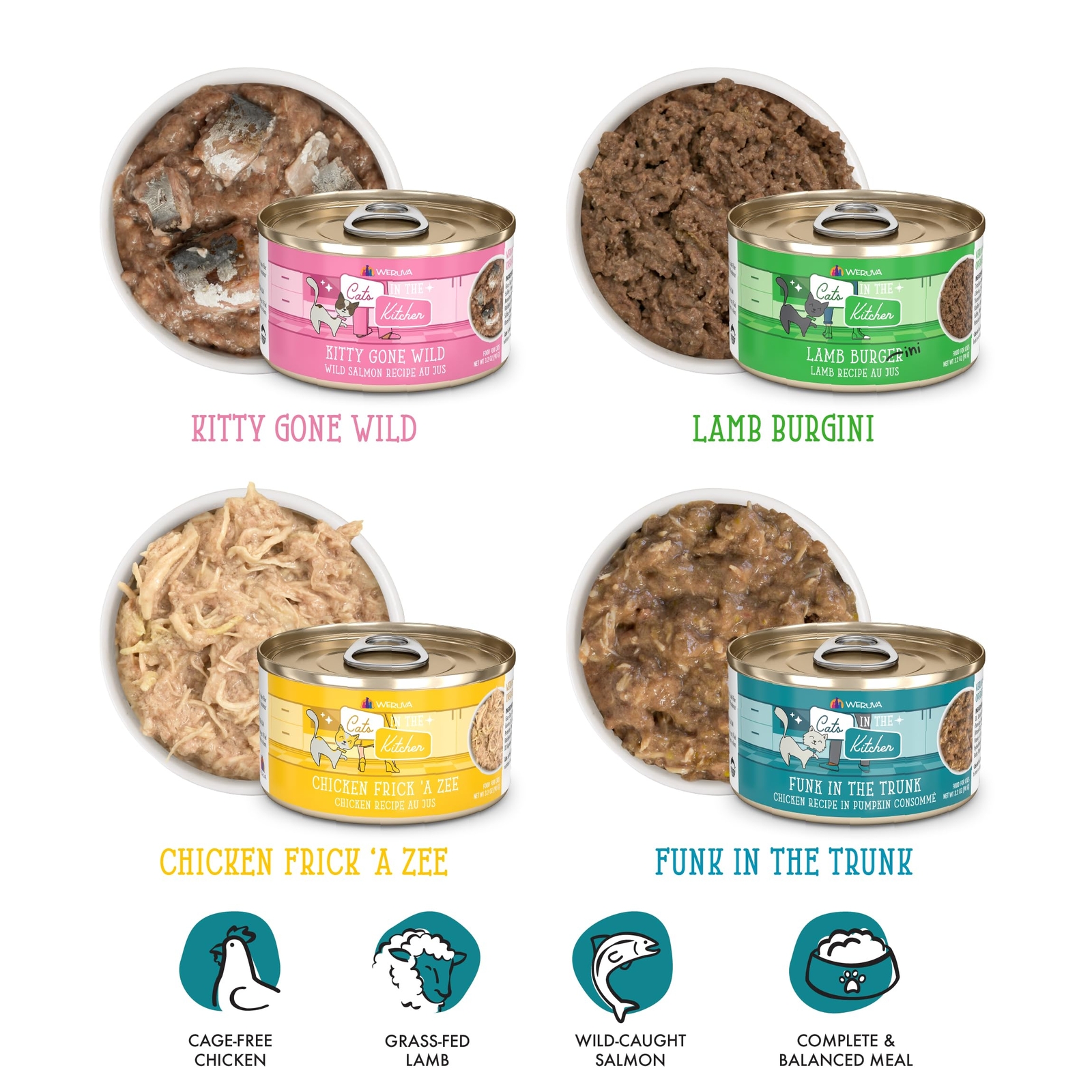 Weruva Kitchen Cuties Variety Pack Grain Free Cat Food 3.2oz Pack of 12 Cans