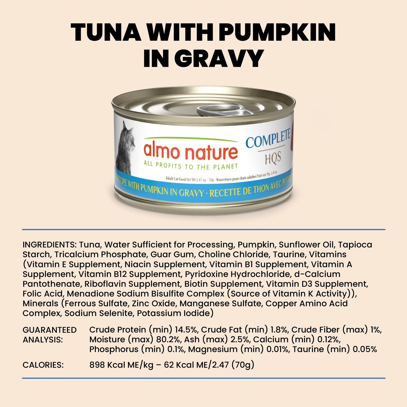 HQS Complete Wet Cat Food Tuna with Pumkin, Grain Free, GMO Free – 2.47oz – P…