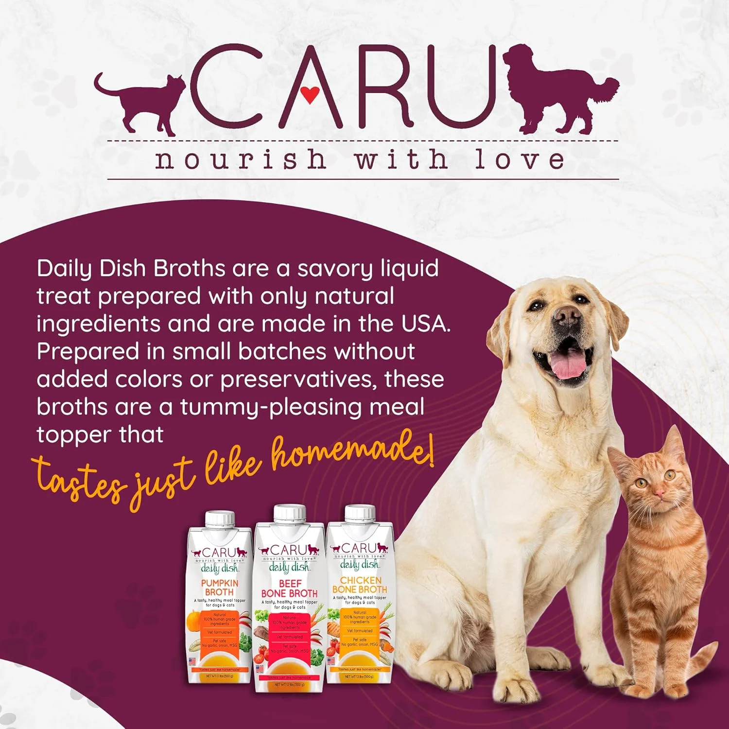 Caru – Daily Dish Beef Bone Broth – Meal Topper for Dogs & Cats – Supports Overa