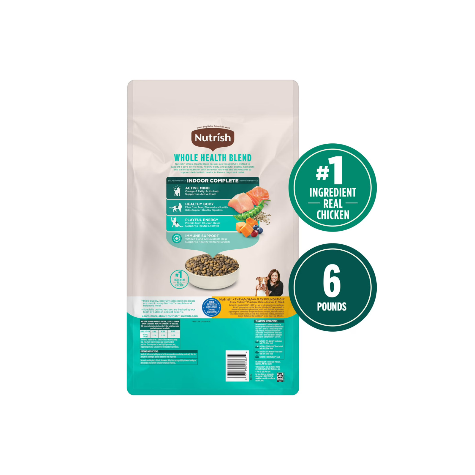 3Pack Nutrish Indoor Complete Chicken Lentils & Salmon Recipe Dry Cat Food 6 lb