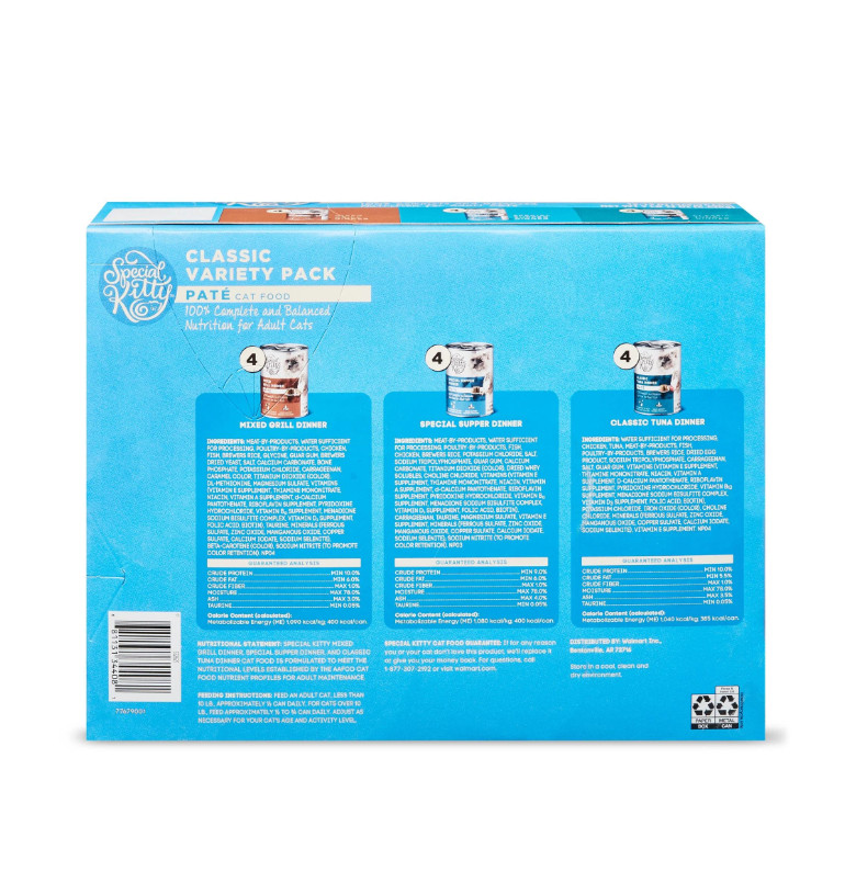 (4 pack) Special Kitty Classic Variety Pack Pate Cat Food, 13 oz Cans (12 Pack)