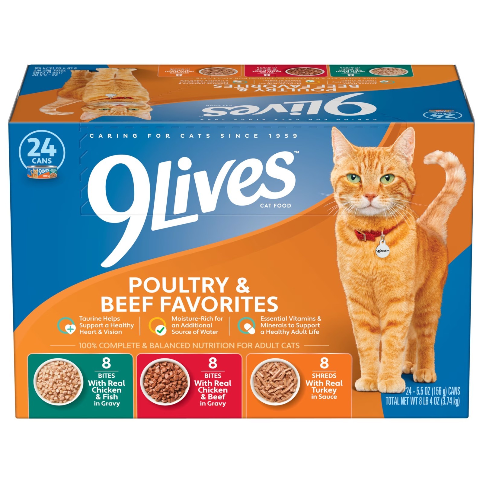 3 Pack 9Lives Poultry & Beef Favorites Wet Cat Food 5.5 oz 24 Cans (72 Total)