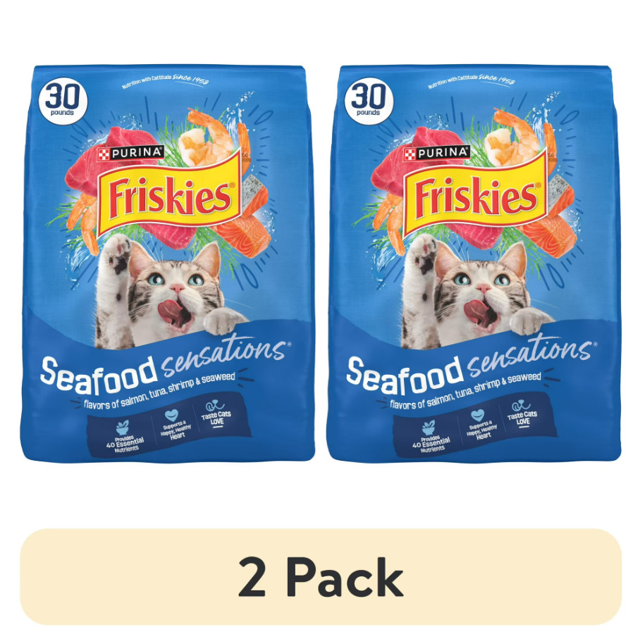 (2 Pack) Friskies Seafood Sensations Salmon, Tuna & Shrimp Dry Cat Food, 30 lbs.