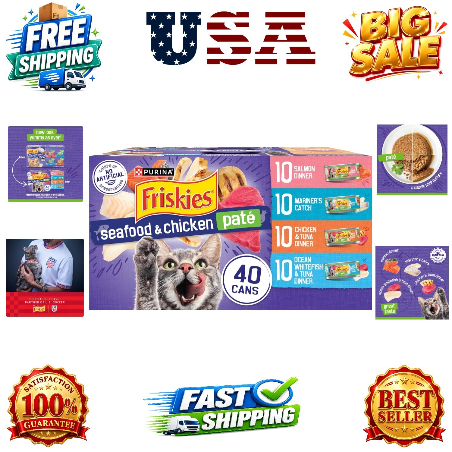 Purina Pate Wet Cat Food Variety Pack Seafood and Chicken Pate Favorites 40ct…