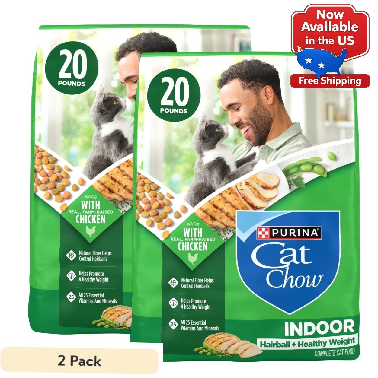 (2 Pack) Purina Cat Chow Indoor Dry Cat Food Chicken Adult Formula 20 lb
