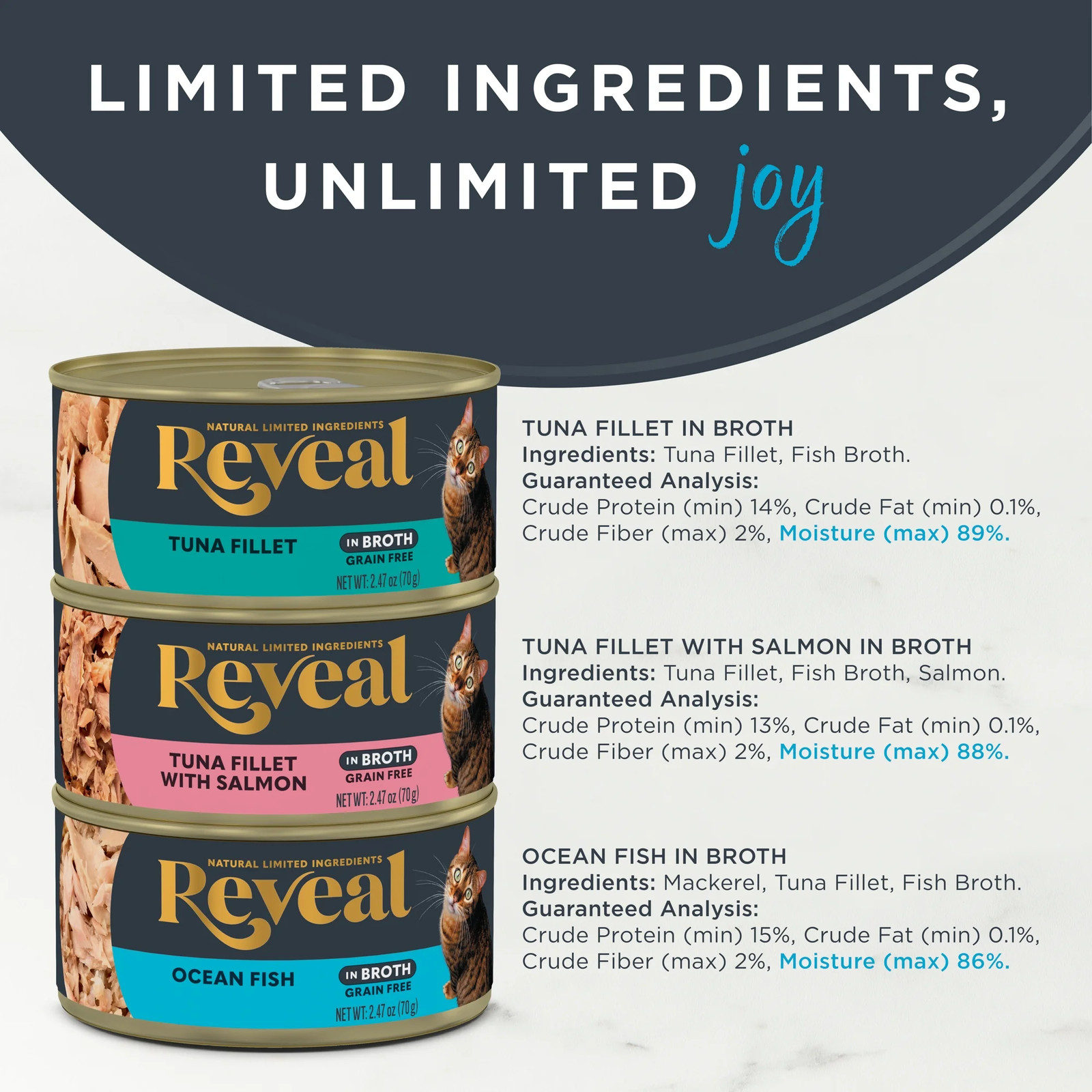 Reveal Natural Wet Cat Food, Fish in Broth Variety Pack, 2.47Oz 8 Cans