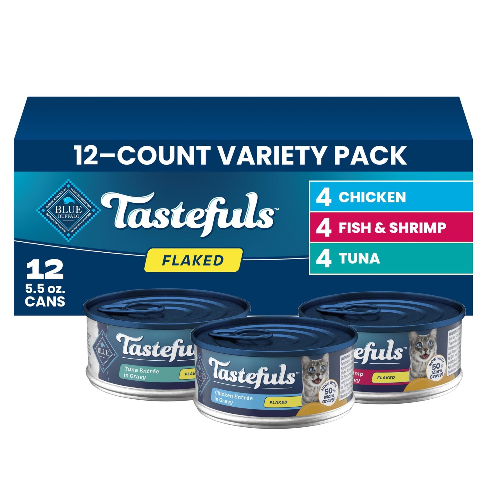 Blue Buffalo Tastefuls 1 Count (Pack of 12), Tuna, Chicken, Fish & Shrimp
