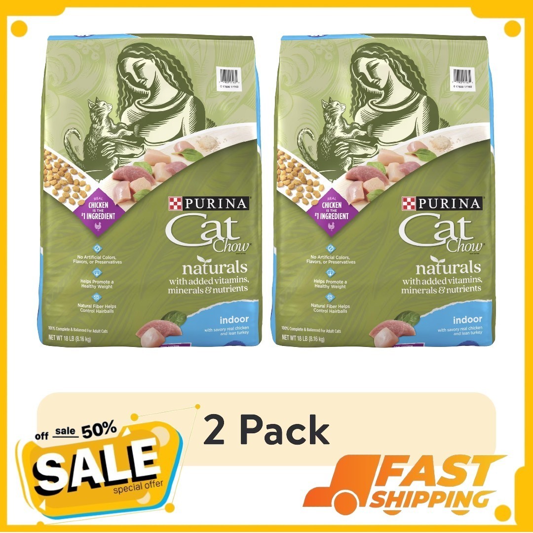 (2 pack) Purina Cat Chow Naturals, Indoor Dry Cat Food, Chicken & Turkey, 18 lb