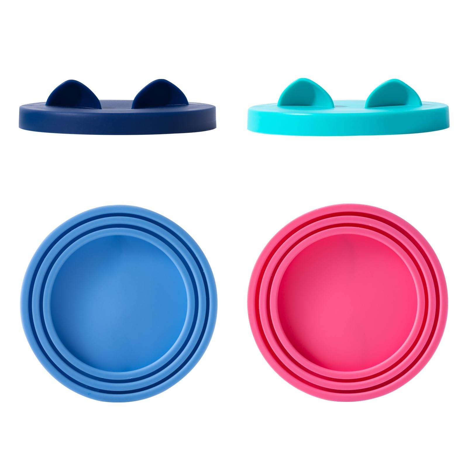 4Pack Cat Food Can Cover Lids Cute Pet Ears Green,Pink,Blue,and Dark Blue