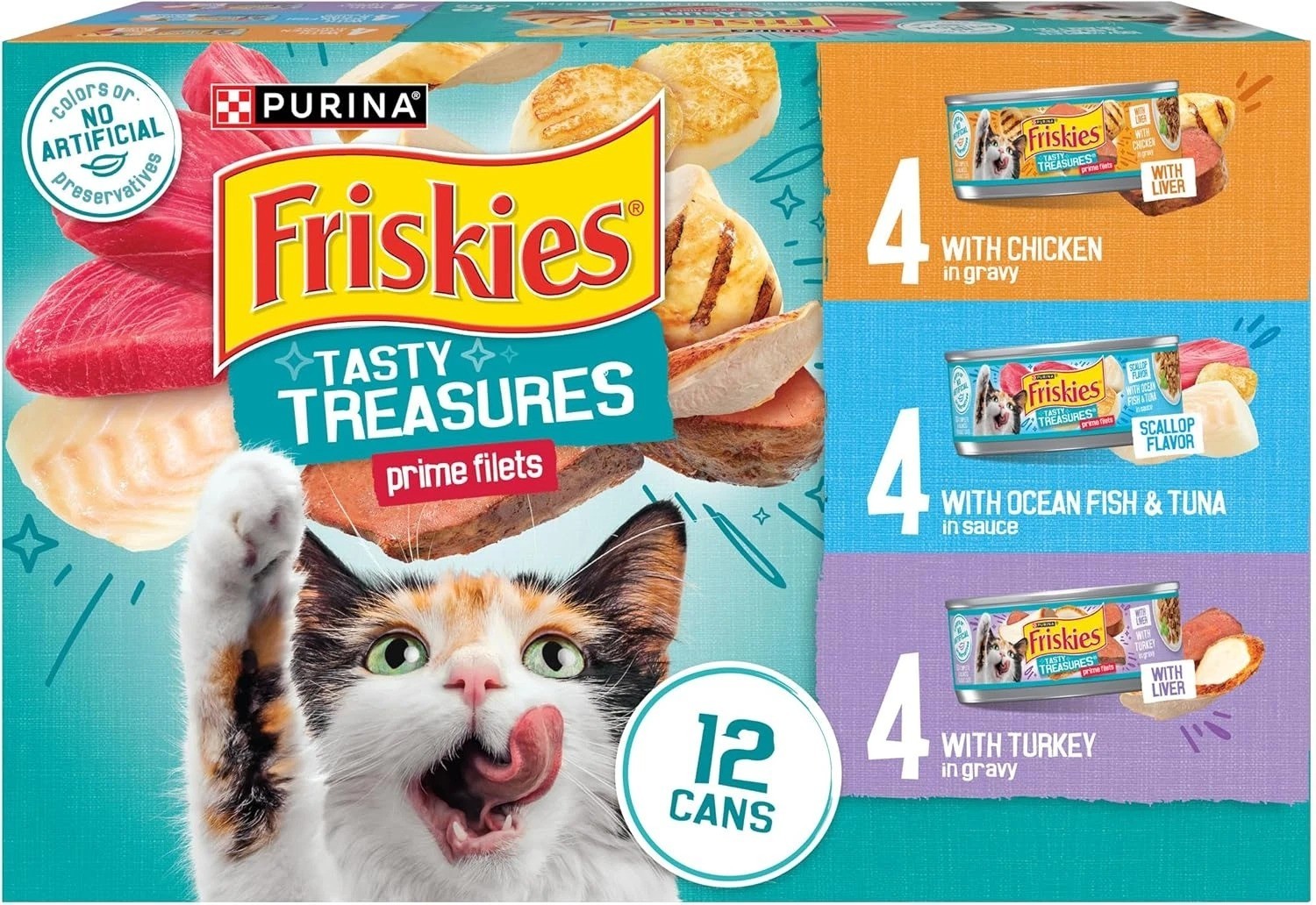 Purina Friskies Wet Cat Food Variety Pack, Tasty Treasures Prime Filets 12 Cans