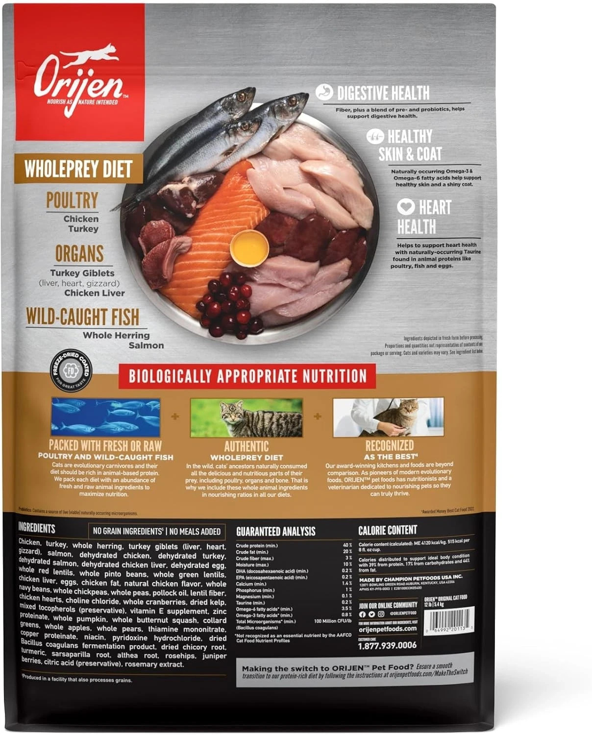 ORIJEN Original Grain-Free Dry Cat Food, 12-lb bag